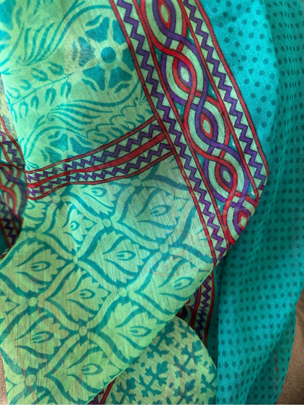 HUGE Scarf 3 X 7 Ft Lightweight Green Teal Patterned Scarf - Women Accessories - Picture 11 of 11